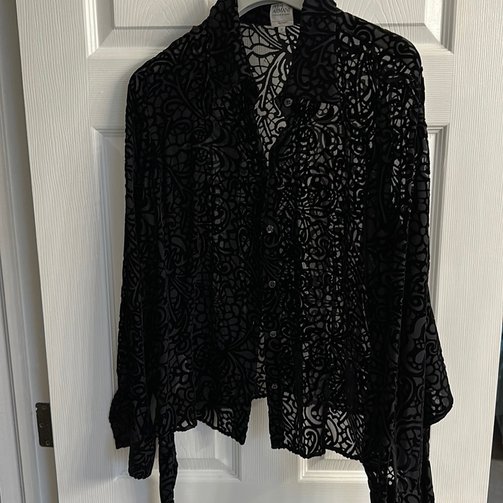 Armani black and mesh button down size 12